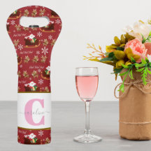 Gepersonaliseerde Kerst Wijn Tas- Santa & Reindeer
