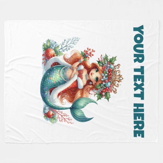 Gepersonaliseerde Kerst Zeemeermin Fleece Babydeke (Voorkant (Horizontaal))