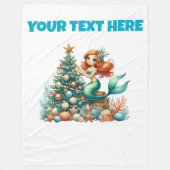 Gepersonaliseerde Kerst Zeemeermin Fleece Babydeke (Voorkant)