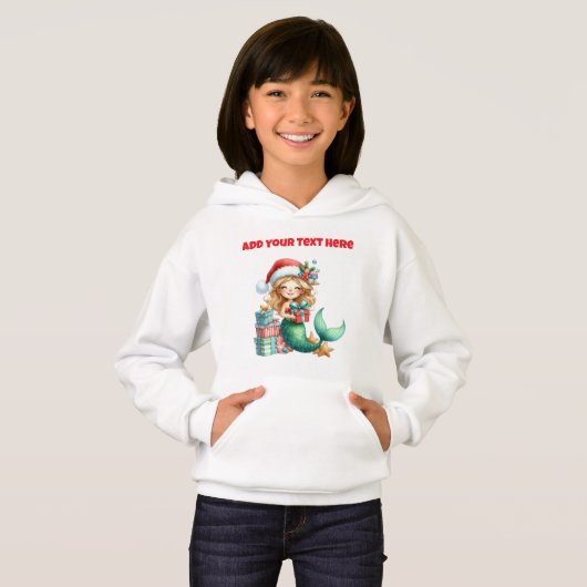 Gepersonaliseerde Kerst Zeemeermin Hoodie (Voorkant volledig)