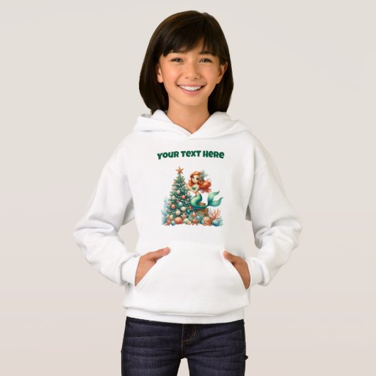 Gepersonaliseerde Kerst Zeemeermin Kinder Hoodie (Voorkant volledig)