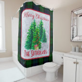 Gepersonaliseerde Kerst Zwart Horloge Tartan Douchegordijn (In situ)