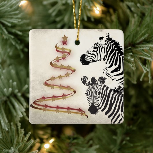 Gepersonaliseerde kerstaven van Zebras en lint Keramisch Ornament (Boom)