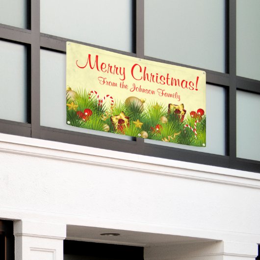 Gepersonaliseerde Kerstbanner Geschenken Ornamente Spandoek (Buitenkant Gebouw)