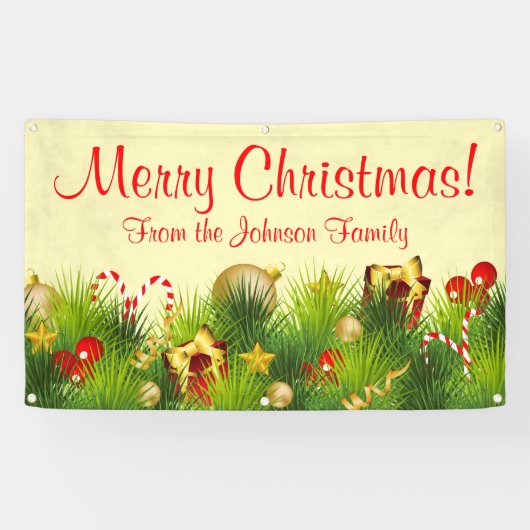 Gepersonaliseerde Kerstbanner Geschenken Ornamente Spandoek (Horizontaal)