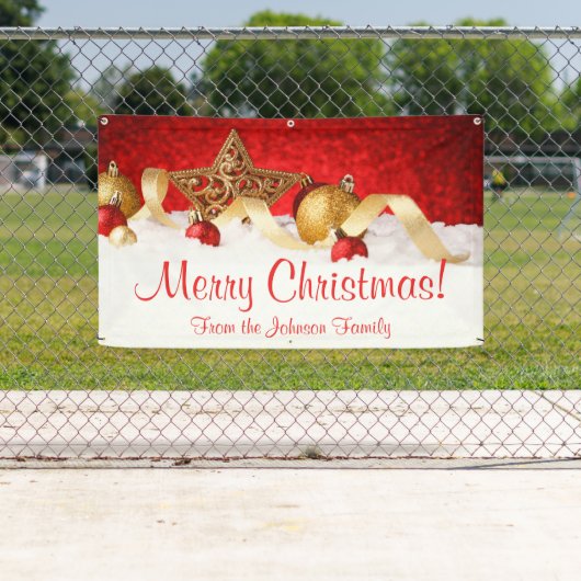 Gepersonaliseerde Kerstbanner Red Gold Star Spandoek (Insitu)