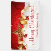 Gepersonaliseerde Kerstbanner Red Gold Star Spandoek (Verticaal)