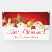 Gepersonaliseerde Kerstbanner Red Gold Star Spandoek (Horizontaal)