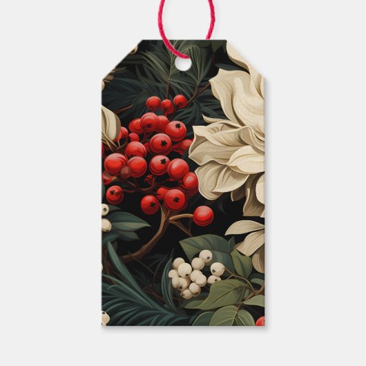 Gepersonaliseerde Kerstbessen Bloemen & Bladeren Cadeaulabel (Voorkant)