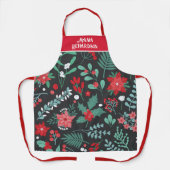 Gepersonaliseerde kerstbloem patroon familienaam schort (Voorkant)