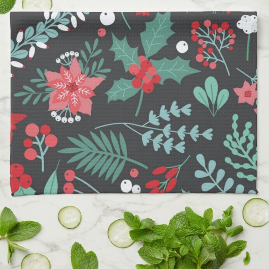 Gepersonaliseerde kerstbloem patroon familienaam theedoek (Gevouwen)