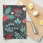 Gepersonaliseerde kerstbloem patroon familienaam theedoek (Quarter Fold)