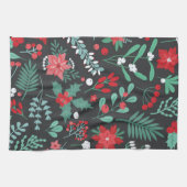 Gepersonaliseerde kerstbloem patroon familienaam theedoek (Horizontaal)