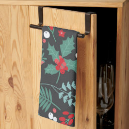 Gepersonaliseerde kerstbloem patroon familienaam theedoek