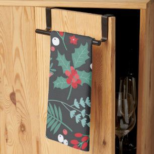 Gepersonaliseerde kerstbloem patroon familienaam theedoek