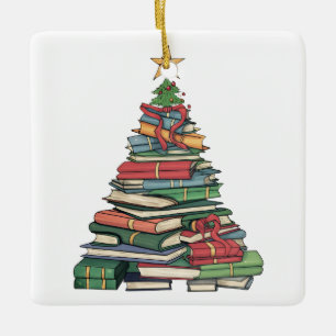 Gepersonaliseerde Kerstboek Tree-Teacher / bibliot Keramisch Ornament