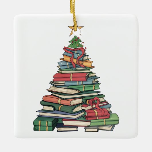 Gepersonaliseerde Kerstboek Tree-Teacher / bibliot Keramisch Ornament (Voorkant)