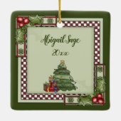 Gepersonaliseerde kerstboom, cadeaus Vrolijk Kerst Keramisch Ornament (Achterkant)