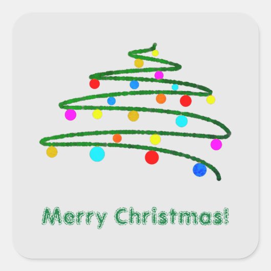 Gepersonaliseerde kerstboom en Ornamenten Tekening Vierkante Sticker (Voorkant)