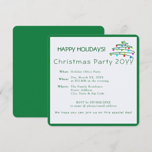 Gepersonaliseerde kerstboom feestuitnodiging kaart (Voorkant / Achterkant)