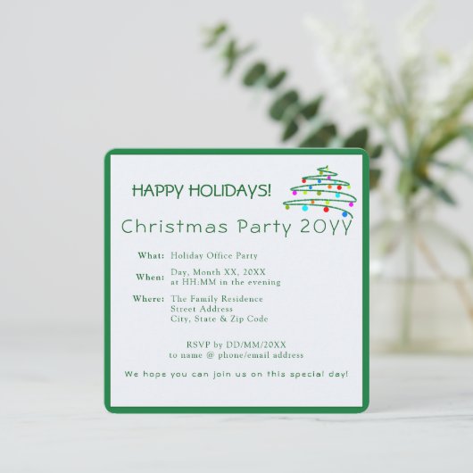 Gepersonaliseerde kerstboom feestuitnodiging kaart (Staand voorkant)