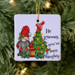 Gepersonaliseerde Kerstboom Gnome Ornament, Gnome Keramisch Ornament