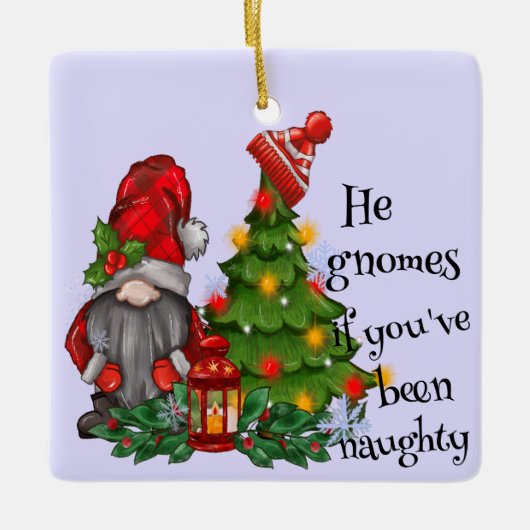 Gepersonaliseerde Kerstboom Gnome Ornament, Gnome Keramisch Ornament (Voorkant)