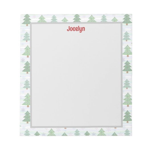 Gepersonaliseerde kerstboom grens feestelijk notitieblok (Voorkant)