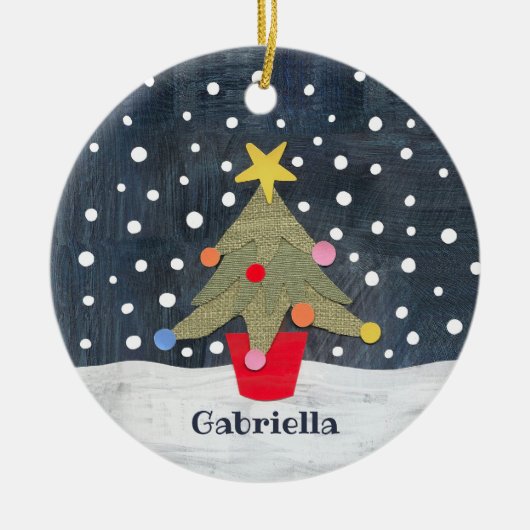 Gepersonaliseerde kerstboom keramisch ornament (Voorkant)