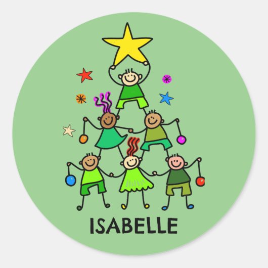 Gepersonaliseerde kerstboom Kinder Ronde Sticker (Voorkant)
