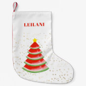 Gepersonaliseerde kerstboom met rode watermeloenen kleine kerstsok (Voorkant)