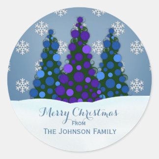 Gepersonaliseerde Kerstboom Stickers Paarse Blauw