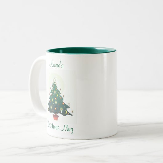 gepersonaliseerde kerstboom tweekleurige koffiemok (Voorkant links)