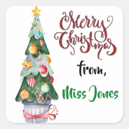 Gepersonaliseerde kerstboom vierkante sticker