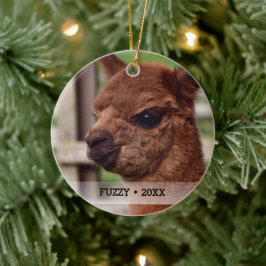 Gepersonaliseerde kerstboom voor alpaca-foto keramisch ornament