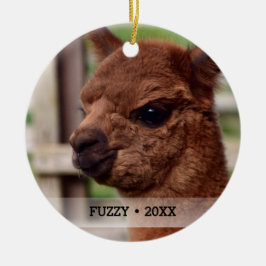 Gepersonaliseerde kerstboom voor alpaca-foto keramisch ornament