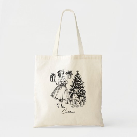 Gepersonaliseerde Kerstboom Vrouw Huisdier Dalmati Tote Bag (Voorkant)