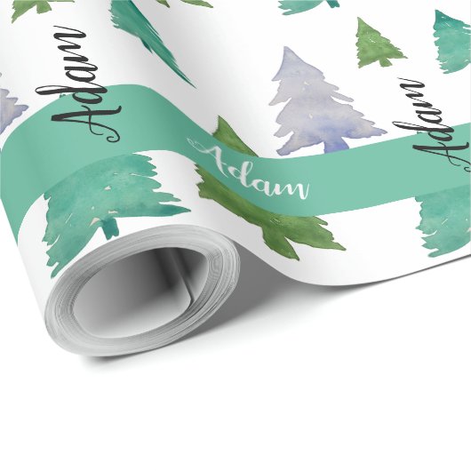 Gepersonaliseerde kerstboom Waterverf Art Cadeaupapier (Rol Hoek)