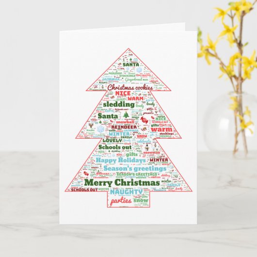 Gepersonaliseerde kerstboom Word Art Kaart (Gele Bloem)