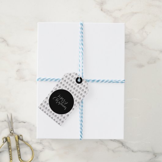 Gepersonaliseerde kerstboom zwart en wit cadeaulabel (Met Touw)