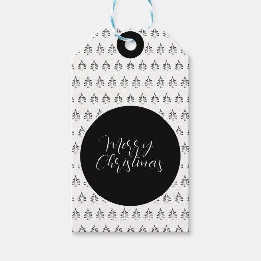 Gepersonaliseerde kerstboom zwart en wit cadeaulabel (Voorkant)