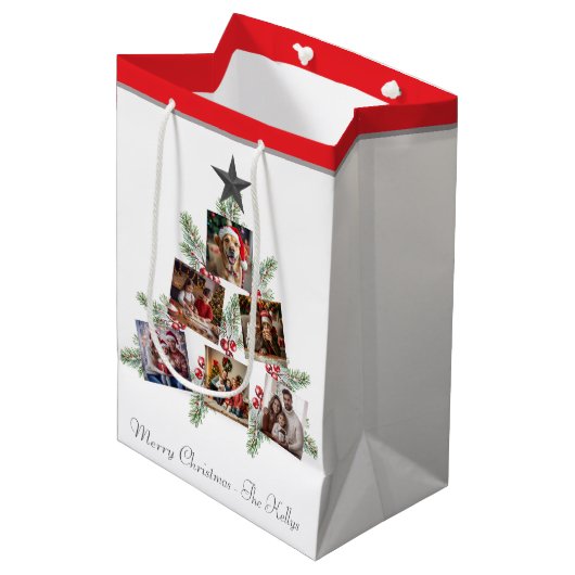 Gepersonaliseerde kerstboomfoto's medium cadeauzakje (Voorkant Gekanteld)