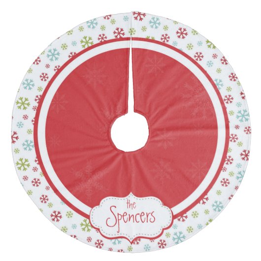 Gepersonaliseerde kerstboomrok Snowflake Fleece Kerstboom Rok (Voorkant)