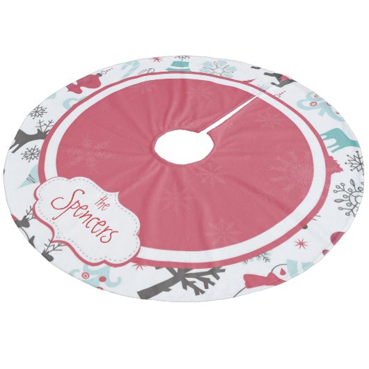 Gepersonaliseerde kerstboomrok Snowflake Fleece Kerstboom Rok (Gekanteld)