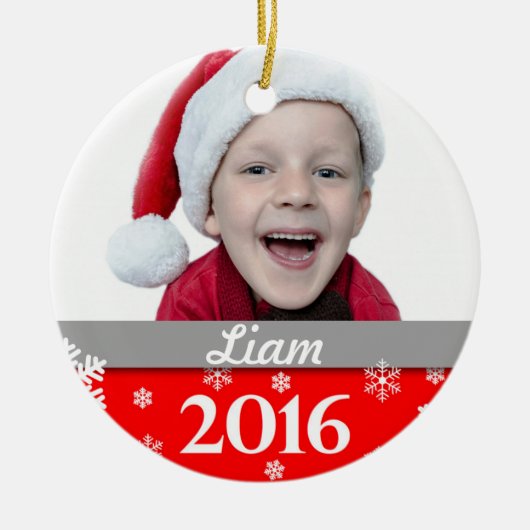 Gepersonaliseerde kerstboomversiering 2016 met fot keramisch ornament (Voorkant)
