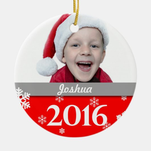 Gepersonaliseerde kerstboomversiering 2016 met fot keramisch ornament (Voorkant)
