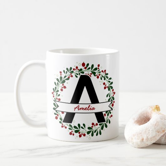 Gepersonaliseerde Kerstbrief Naam Aangepast Initia Koffiemok (Met donut)