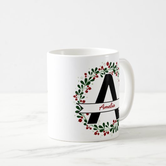 Gepersonaliseerde Kerstbrief Naam Aangepast Initia Koffiemok (Voorkant rechts)