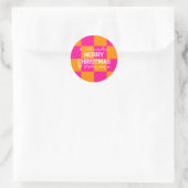 Gepersonaliseerde kerstcheck Hot Pink Sinaasappel Ronde Sticker (Tas)