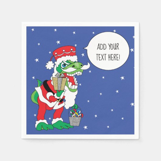 Gepersonaliseerde kerstcocktail Napkins Dino Santa Servet (Voorkant)